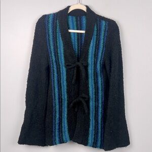 Vintage 60s tie front/ bell sleeve knit striped sweater